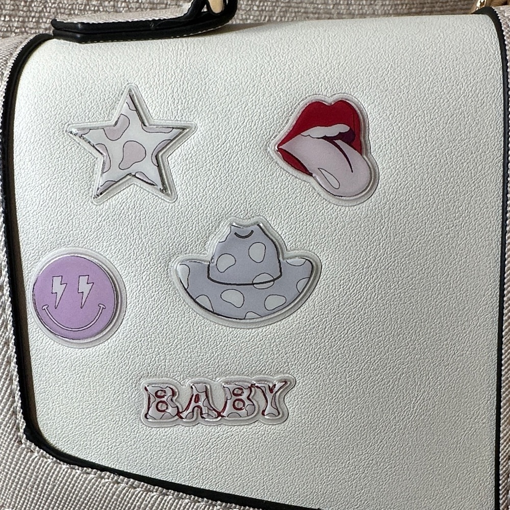 Aldo Cream and Purple Satchel with Fun Embellishments and Shoulder Strap - Picture 5 of 14